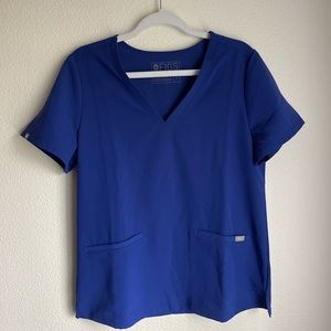FIGS Women Casma Three-Pocket Scrub Top Medical Blue Short Sleeve V-NECK